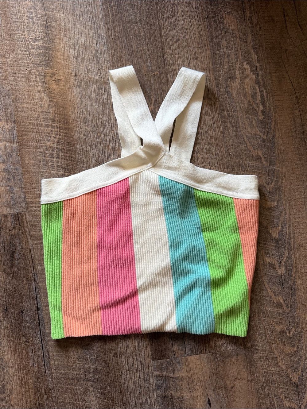 debut Pastel Rainbow Ribbed Tank with Cream Trim